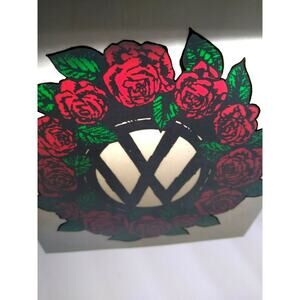 Grateful Dead Car Window Decal Vintage VW Inside Red Rose Wreath Volkswagen Car